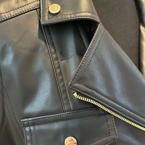 Calvin Klein Faux Leather Moto Dress Size 12 Black - Picture 9 of 11